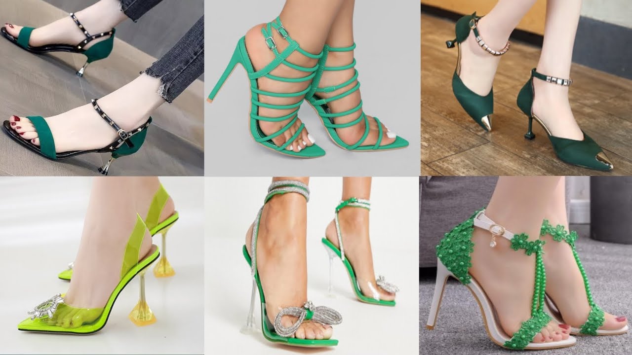 green high heels sandals design 2023/green ladies shoe collection/women footwear/#trending/#viral