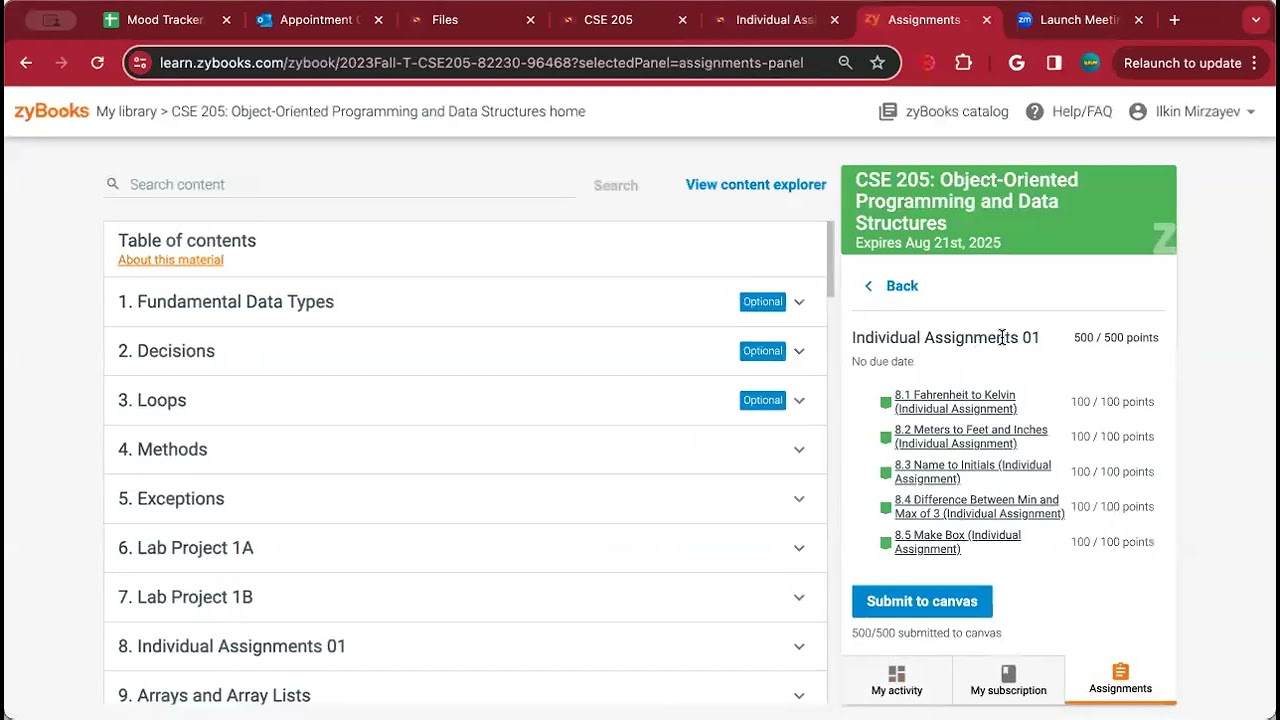 zyBooks Assignment Submission Correction