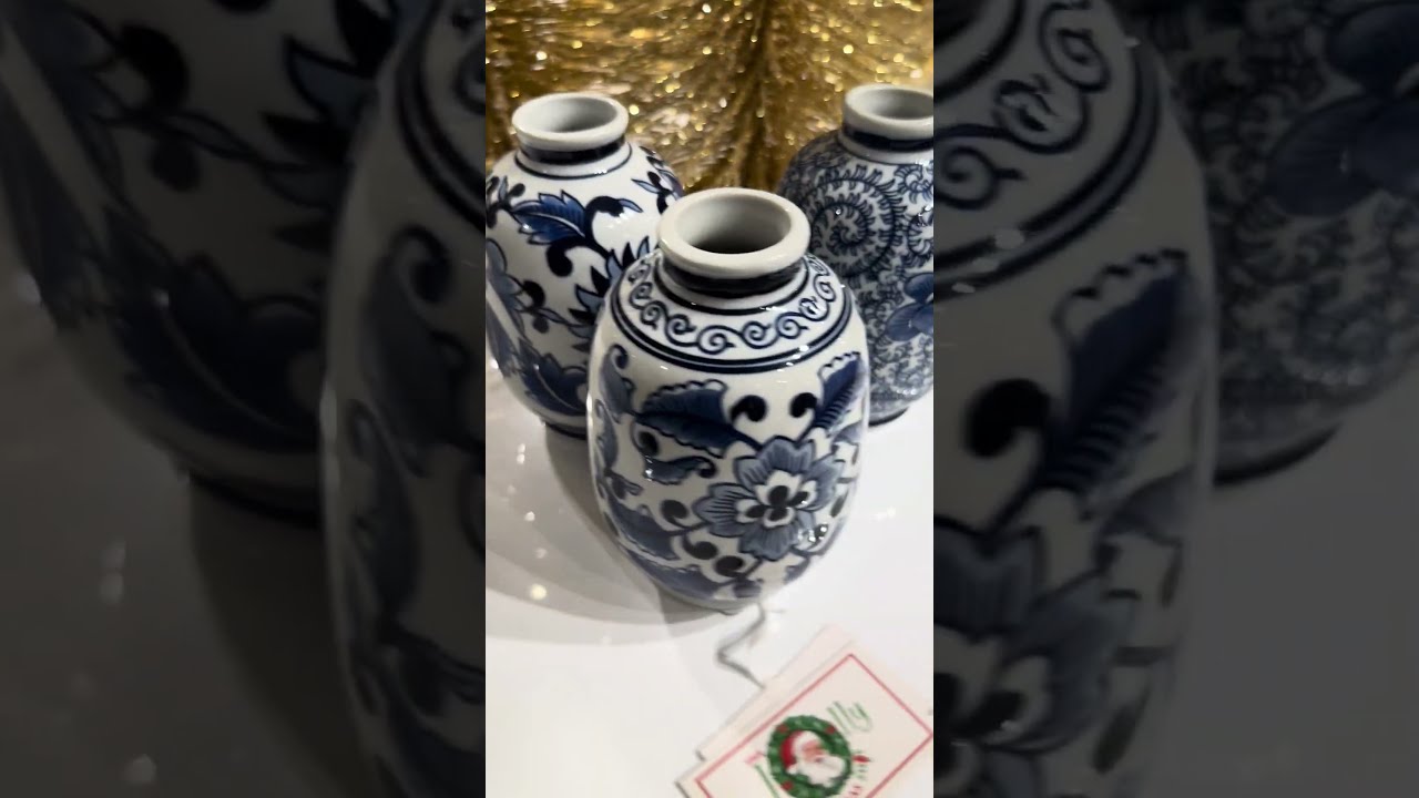 Raz 6.25" Set of 3 Blue Chinoiserie Delft Bud Vase X4334408