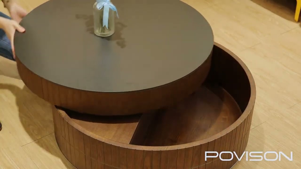 Swivel Top Mid Century Modern Round Coffee Table with Storage