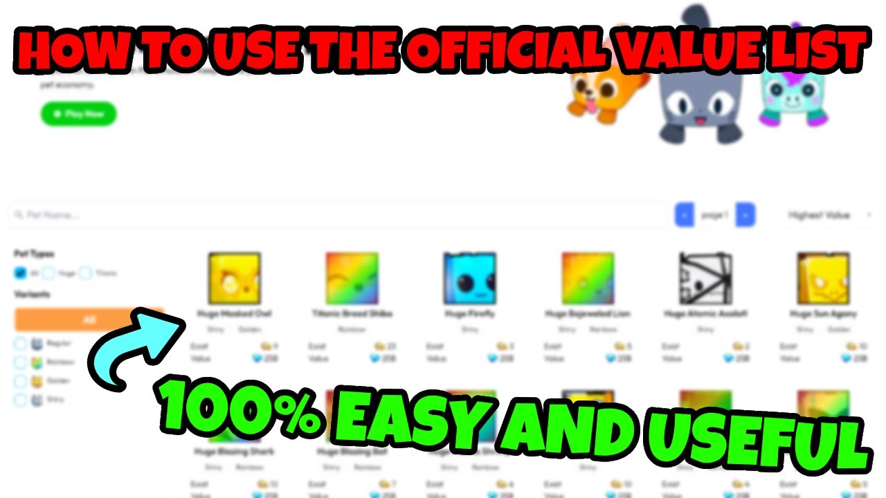 HOW TO USE THE NEW OFFICIAL PET SIMULATOR 99 VALUE LIST!!