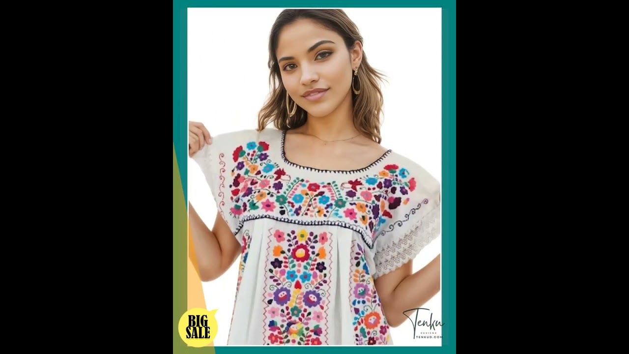 Mexican Folkloric Embrodered Huipil White