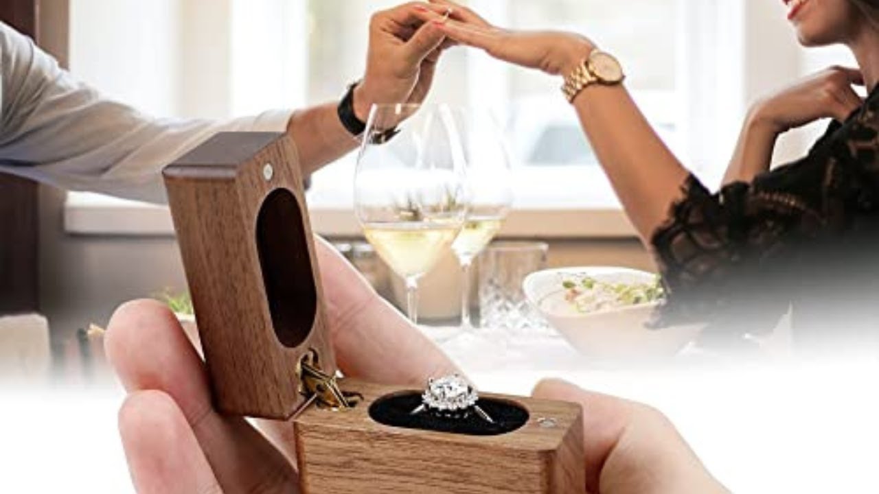 Wooden Engagement Ring Box - Small Slim Flat Ring Case Wooden Ring Box