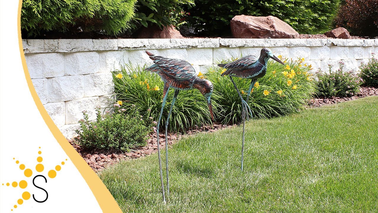 Sunnydaze Patina Crane Metal Outdoor Garden Statue - 2 Statues-XCA-115