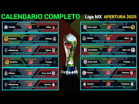 CALENDARIO COMPLETO de la LIGA MX para el TORNEO APERTURA 2025