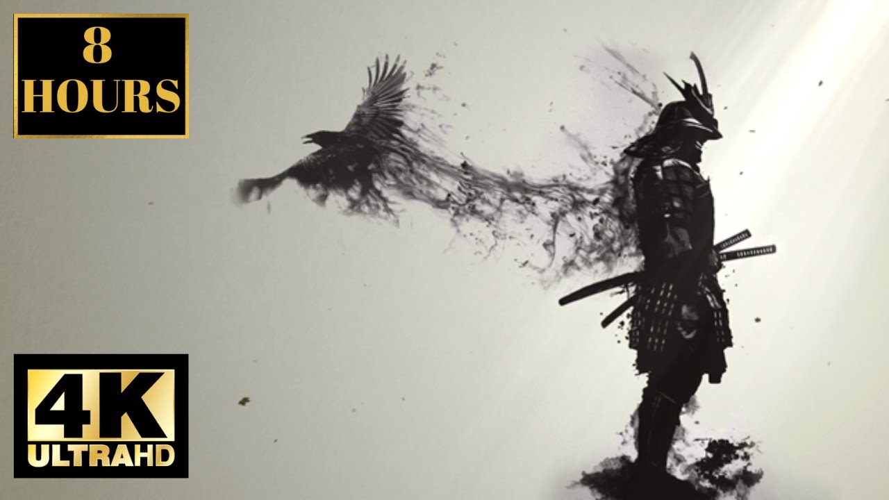 Samurai Fantasy Manga Ninja And Crow Wallpaper Screensaver Background With Relaxing Music 4K 8 HOURS