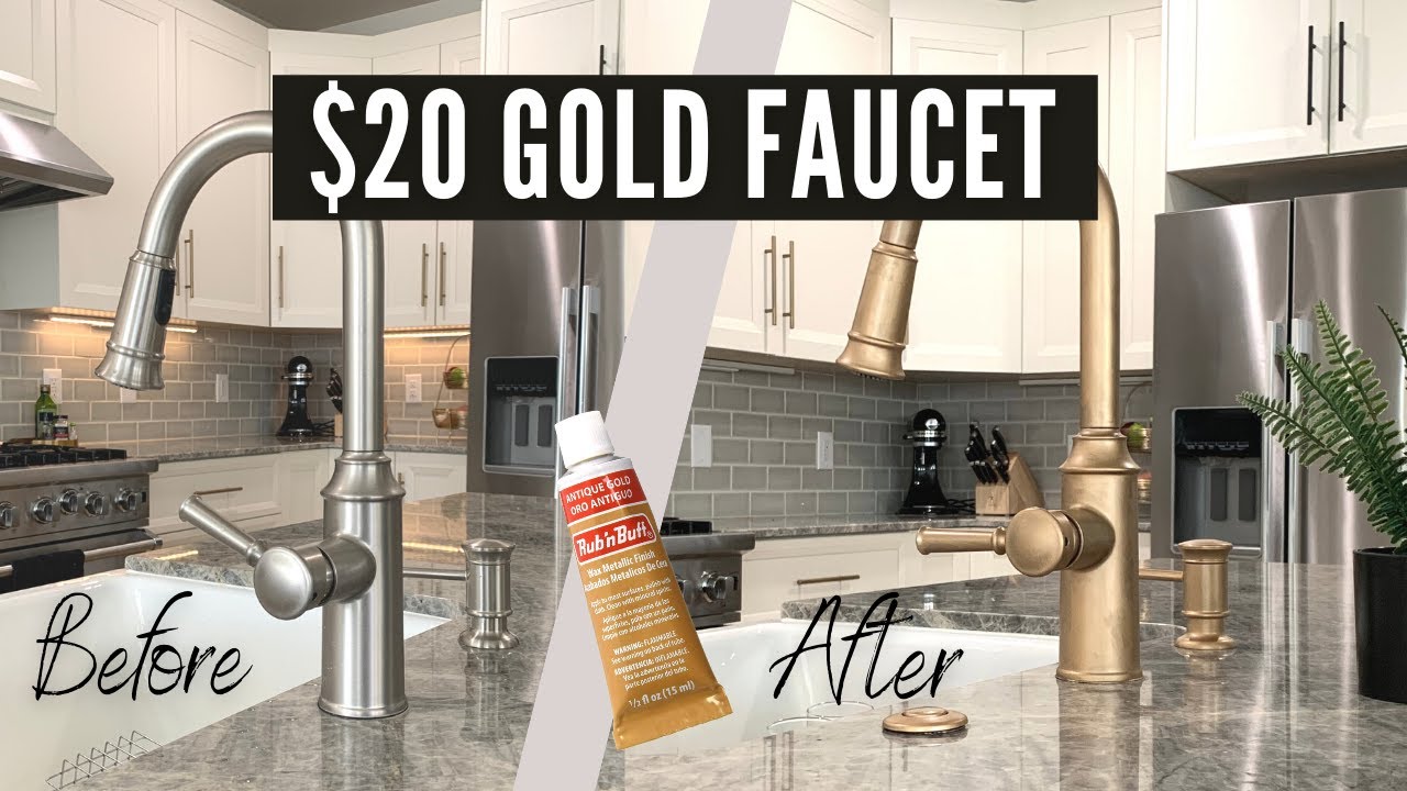 Gold Kitchen Faucet using Rub n' Buff - for under $20! | Kitchen Makeover Pt 3