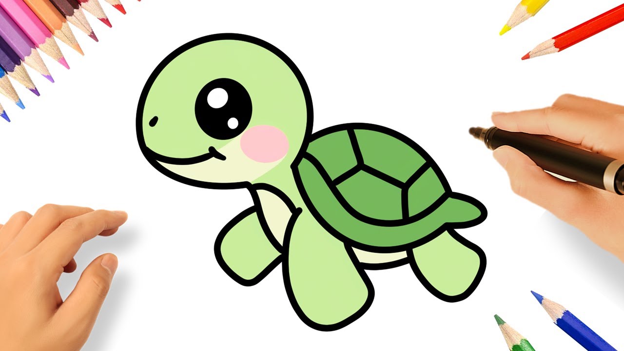 CÓMO DIBUJAR UNA TORTUGA KAWAII FACIL 🐢❤️