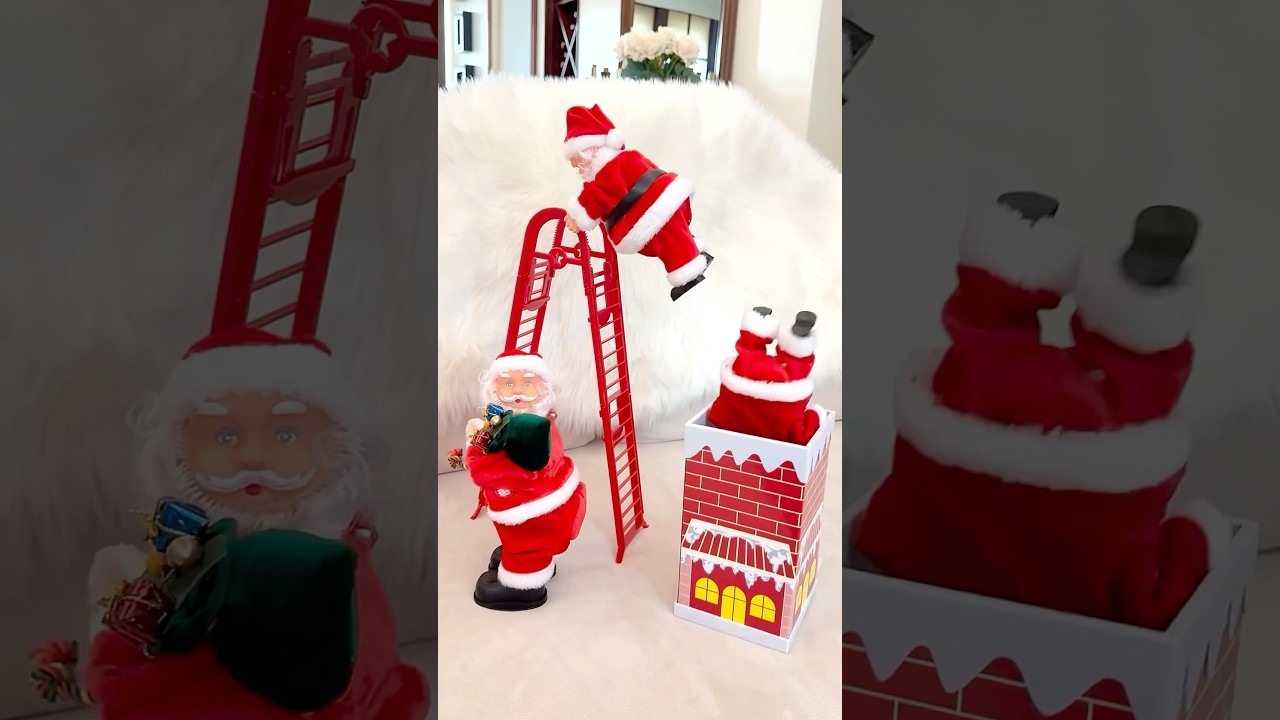 Cute Santa Clause Climbing the Ladder! Santa toys 🎅🏻🎁 #shortsvideo #christmas #present #santa
