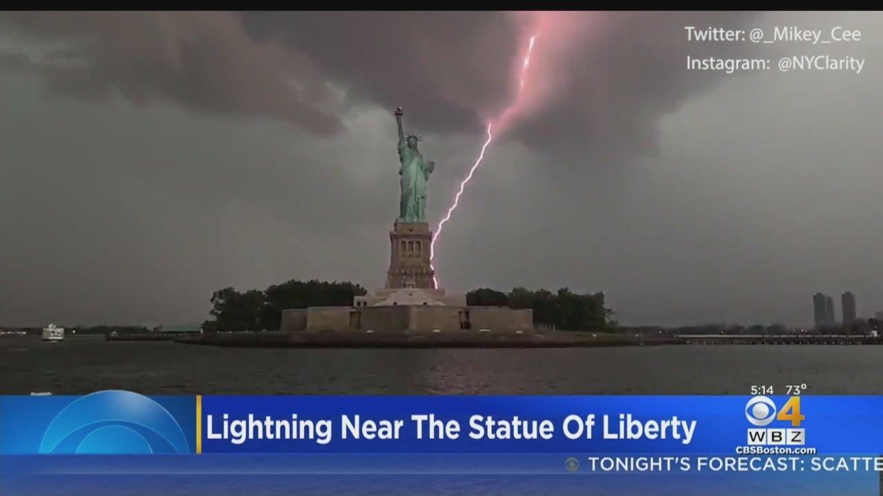 Lighting Strike Near Statue Of LIberty Caught On Video
