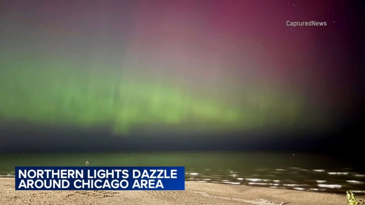 Northern lights dazzle in sky above Chicago
