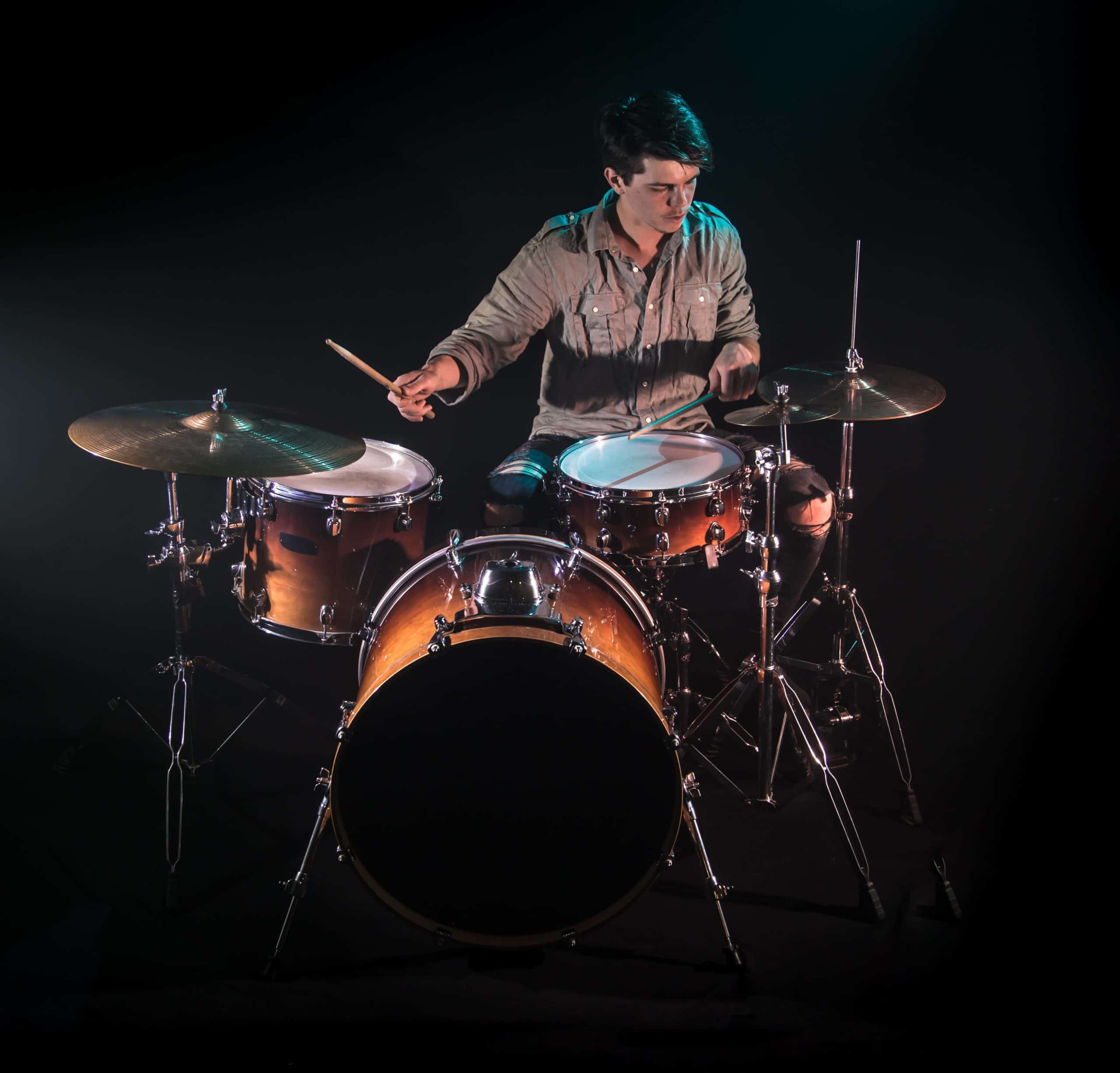 Musician Playing Drums Black Background Scaled