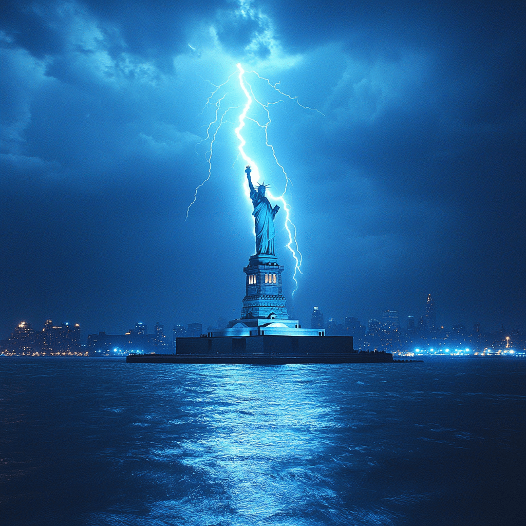 lightning strikes the statue of liberty